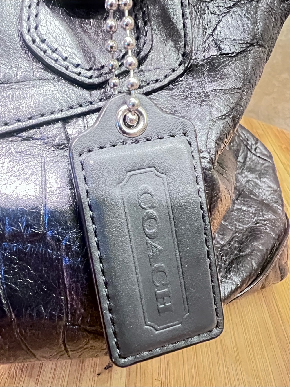Y2K Coach Black Croc-Embossed Leather Shoulder Bag w/Chain Accents NL1126-F17660 - Picture 12 of 16